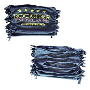 Y2K Upcycled Black Rockstar Energy Drink Fringe Tube Top